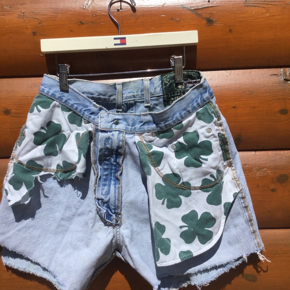 💃 Vintage Lucky Brand Dungarees Cut off Mom Jean Shorts Sz 28 Green Label